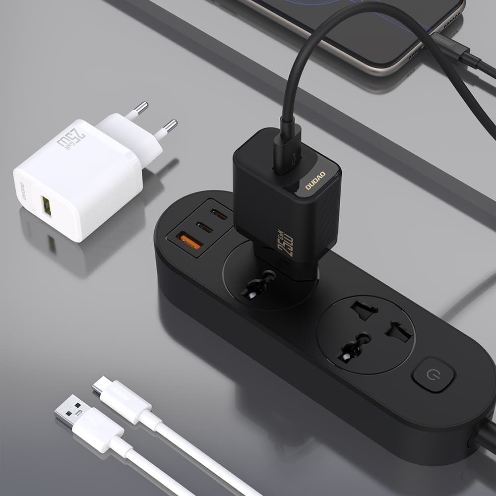 Dudao A27STEU 25W GaN USB-A stenski polnilnik z USB-A - USB-C kablom - bela 7