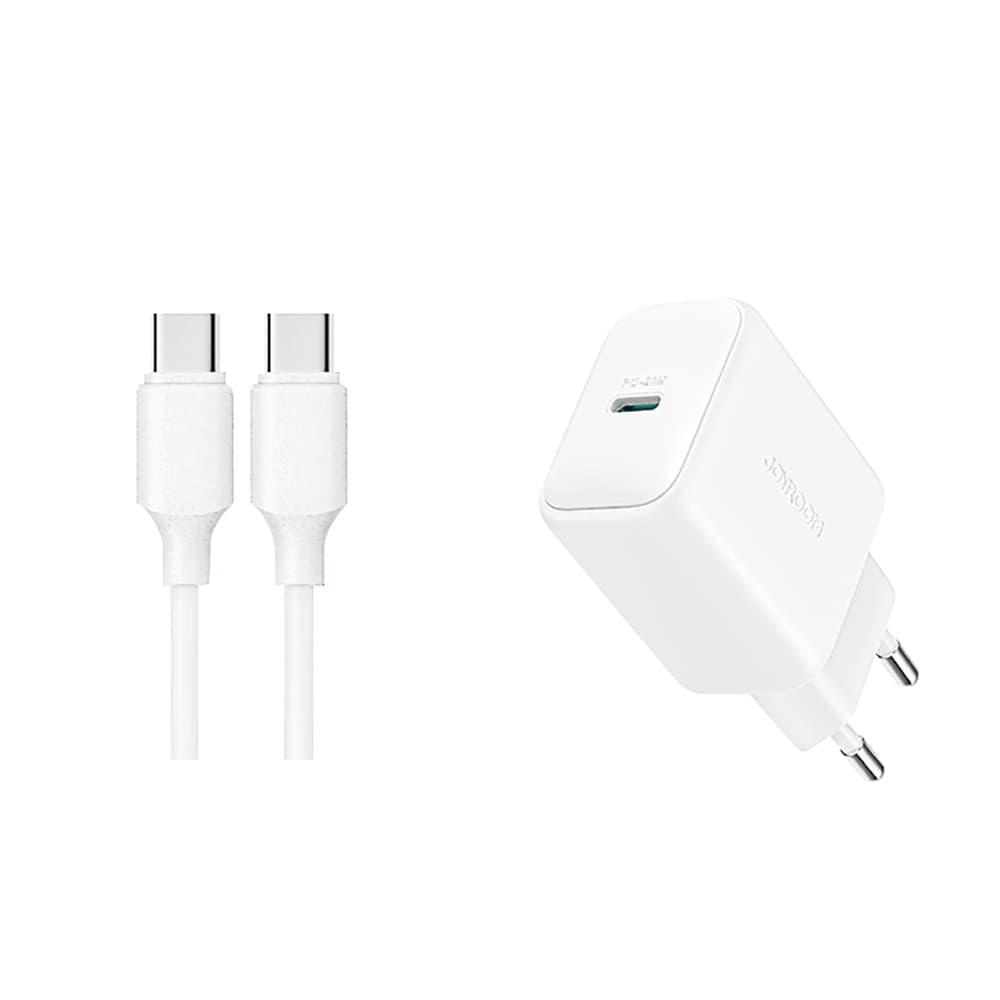 Joyroom JR-TCF20 omrežni polnilnik USB-C PD 20W - bel + USB-C/USB-C kabel 1m