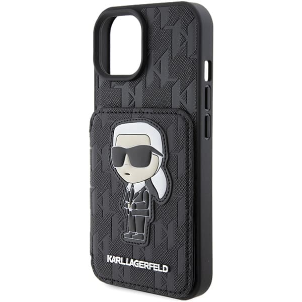 Karl Lagerfeld ovitek Saffiano Monogram Ikonik Patch za iPhone 15 - črn 6