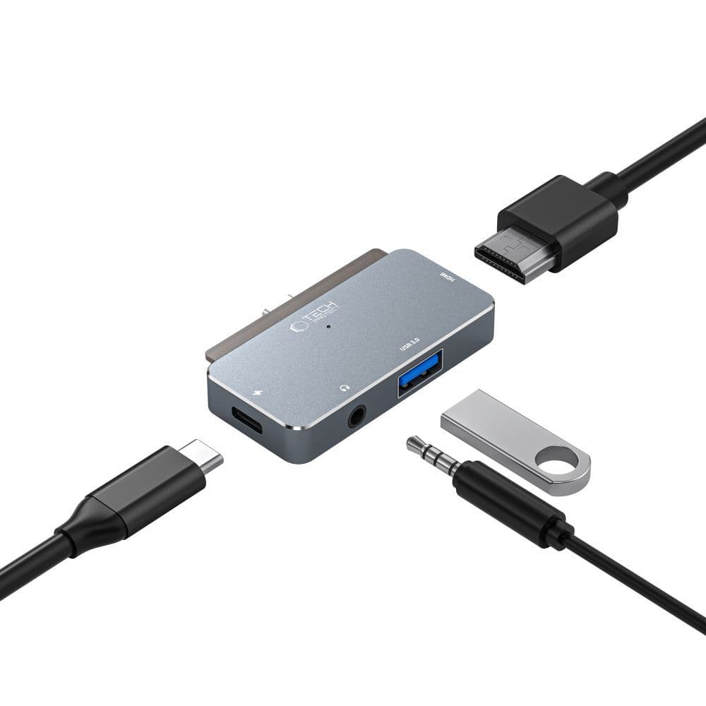 Pesto Tech-Protect V6 4v1 USB-C - HUB (HDMI, USB-A, PD 100W) sivo 3