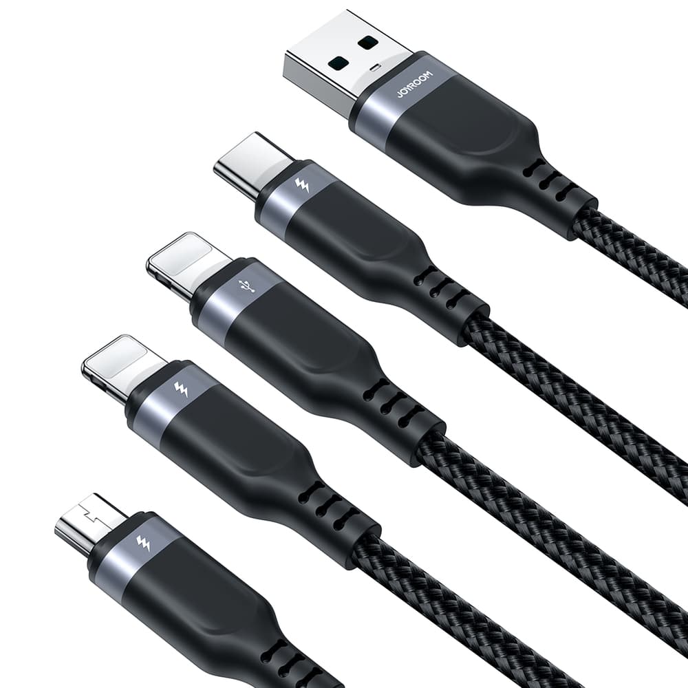 Joyroom 4v1 USB-A kabel (2x Lightning, USB-C, Micro USB) 1.2m - črn 4