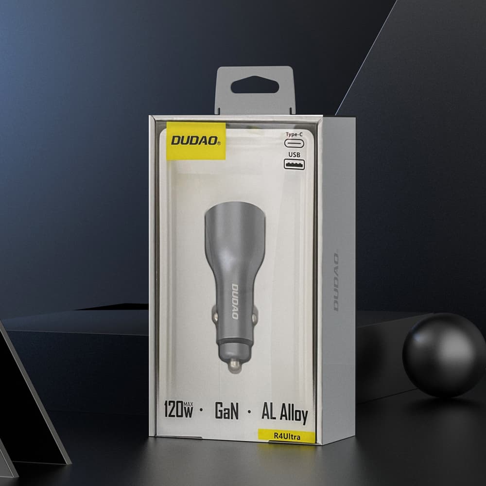 Dudao R4Ultra 120W PD QC LED avtopolnilnik USB-A USB-C - siv 7