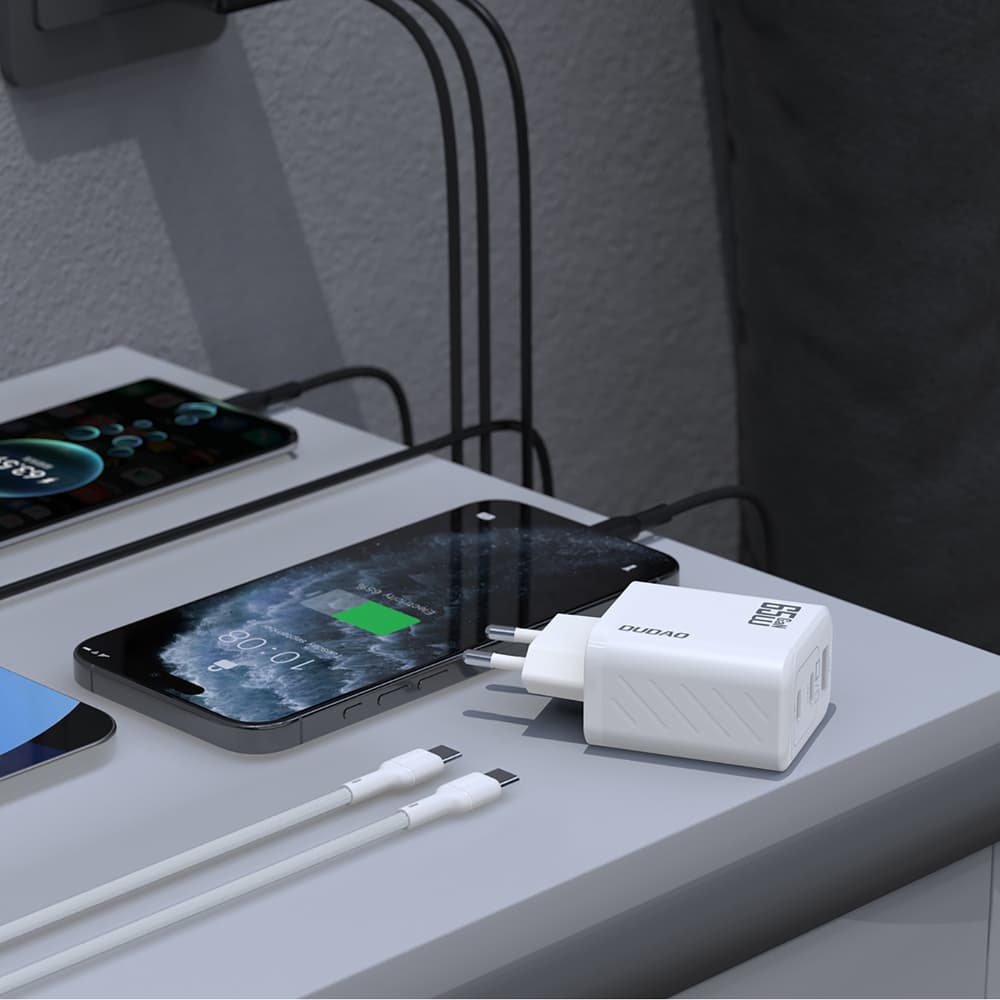 Dudao A29C 65W GaN stenski polnilnik + USB-C kabel, bela 3