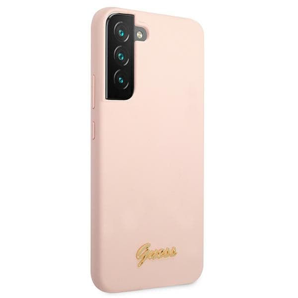 Ovitek Guess Silicone Script Metal Logo za Samsung S22+ S906 - roza 4