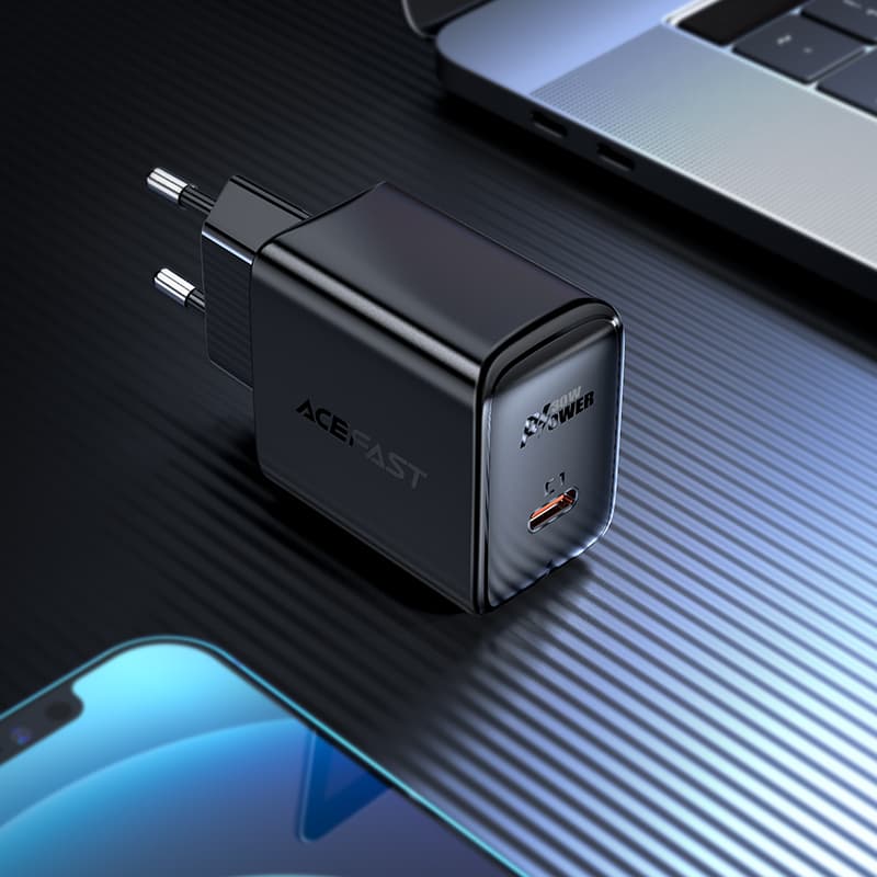 Acefast GaN stenski polnilnik USB-C 30W, PD, QC 3.0, FCP, črn (A21) 4