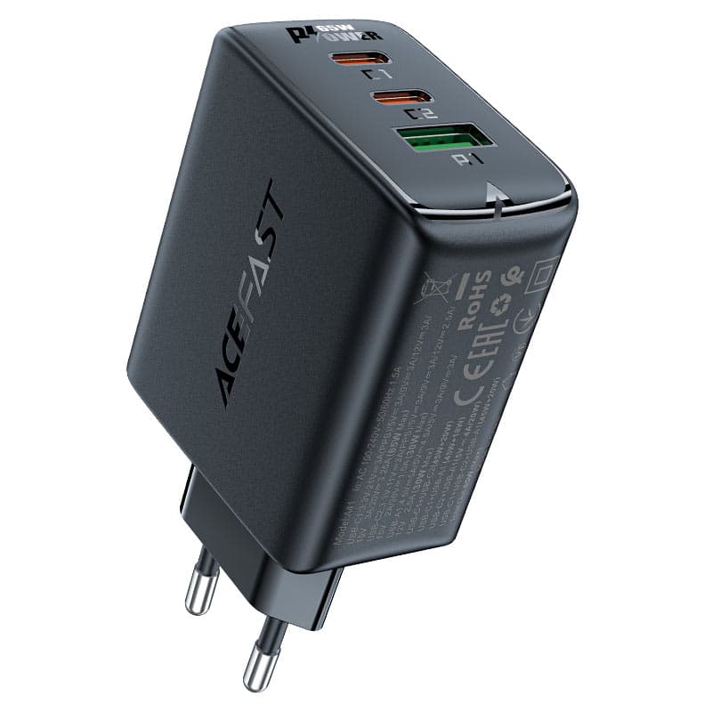 Acefast 65W GaN polnilec (2xUSB-C / USB-A) PPS/PD/QC4+ - črn