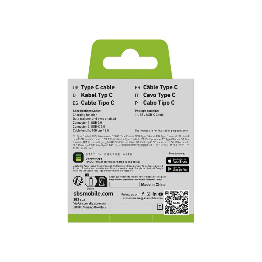 SBS kabel USB-A - USB-C 1m - črn 2