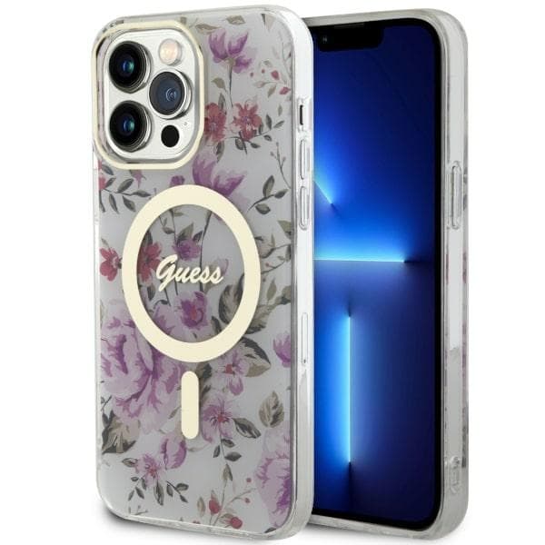 Guess GUHMP14XHCFWST ovitek za iPhone 14 Pro Max 6.7" prozoren Flower MagSafe