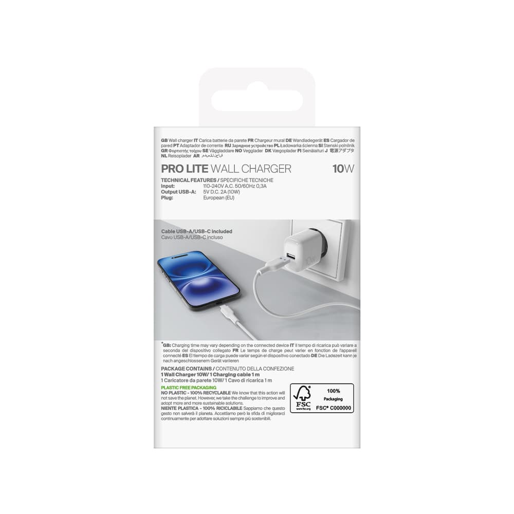 Puro PROLITE 10W USB-A polnilnik + kabel USB-A/USB-C 1.2m, bel 3