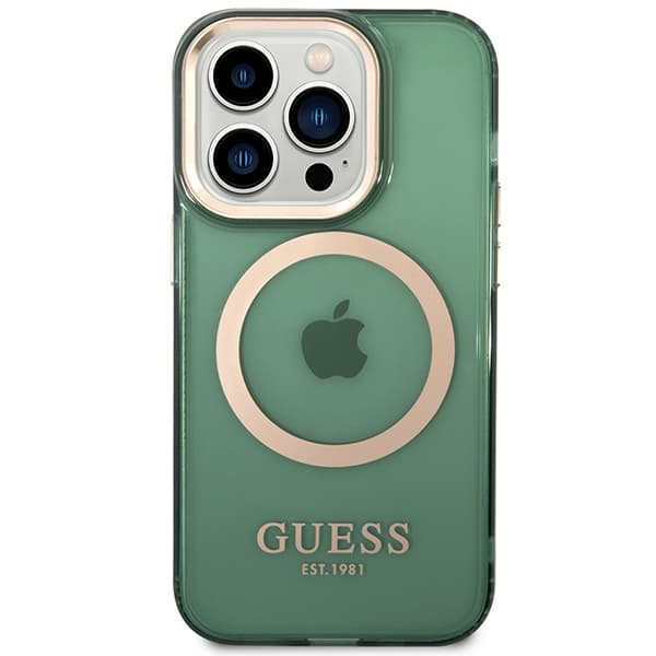 Ovitek Guess Gold Outline Translucent MagSafe za iPhone 14 Pro, zelen 3