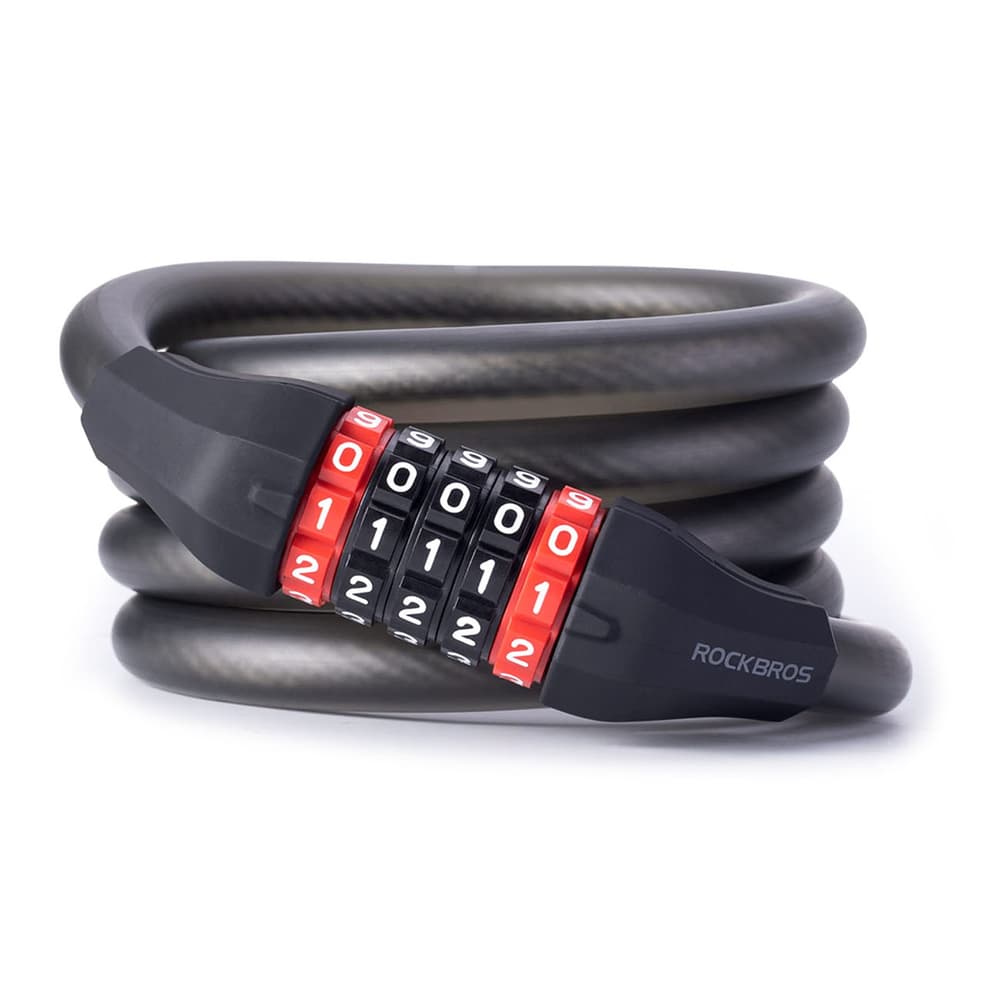 Rockbros RKS507 ključavnica za kolo na 5-mestno kodo, jeklena 180 cm, črna