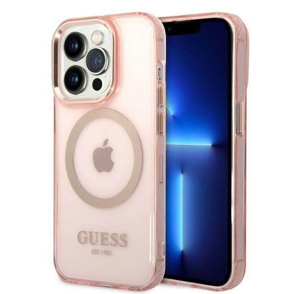 Ovitek Guess Gold Outline Translucent MagSafe za iPhone 14 Pro 6.1" - roza/roza
