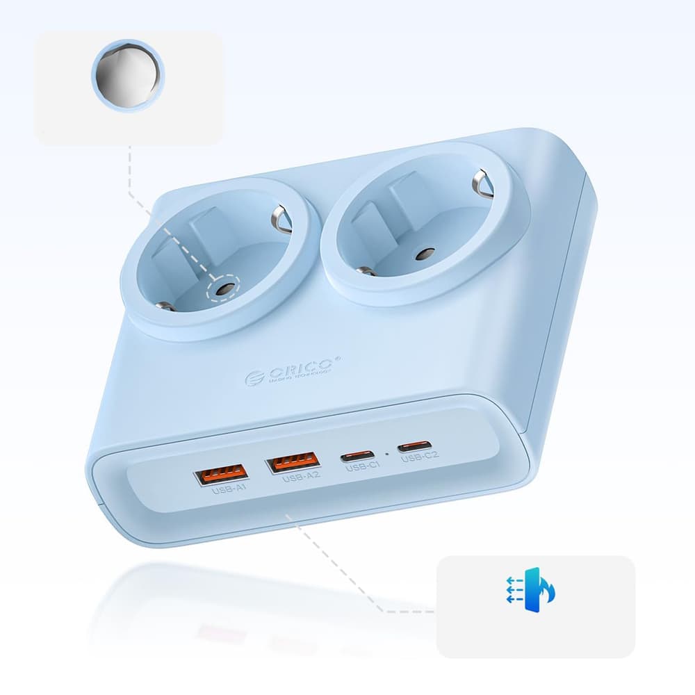 Orico PDC25 25W 6in1 napajalnik: 2x AC + 2x USB-A + 2x USB-C, moder 3