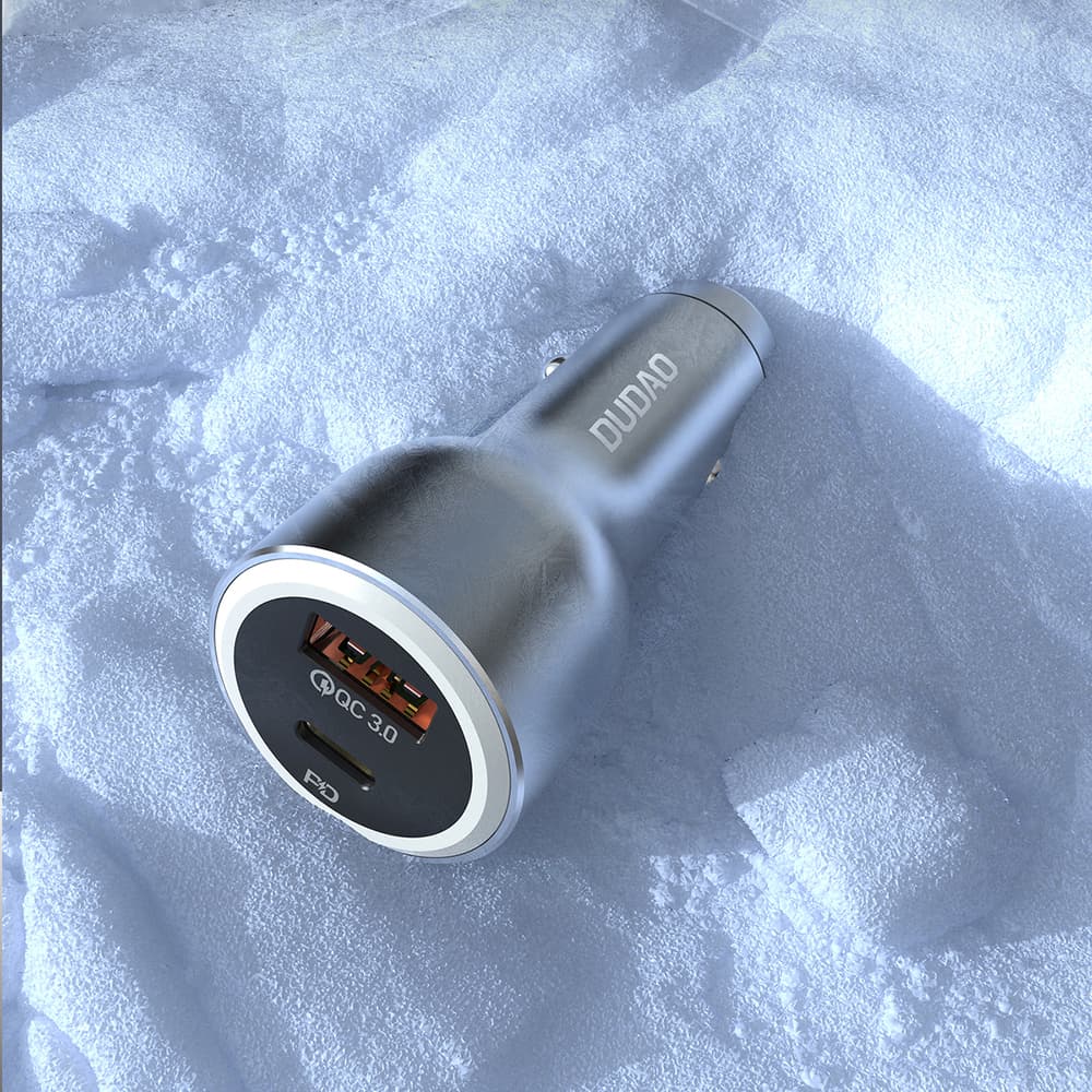 Dudao R4Ultra 120W PD QC LED avtopolnilnik USB-A USB-C - siv 5
