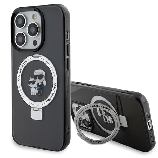 Karl Lagerfeld ovitek za iPhone 13 Pro 6.1" Ring Stand Karl&Choupette MagSafe, črn/črn