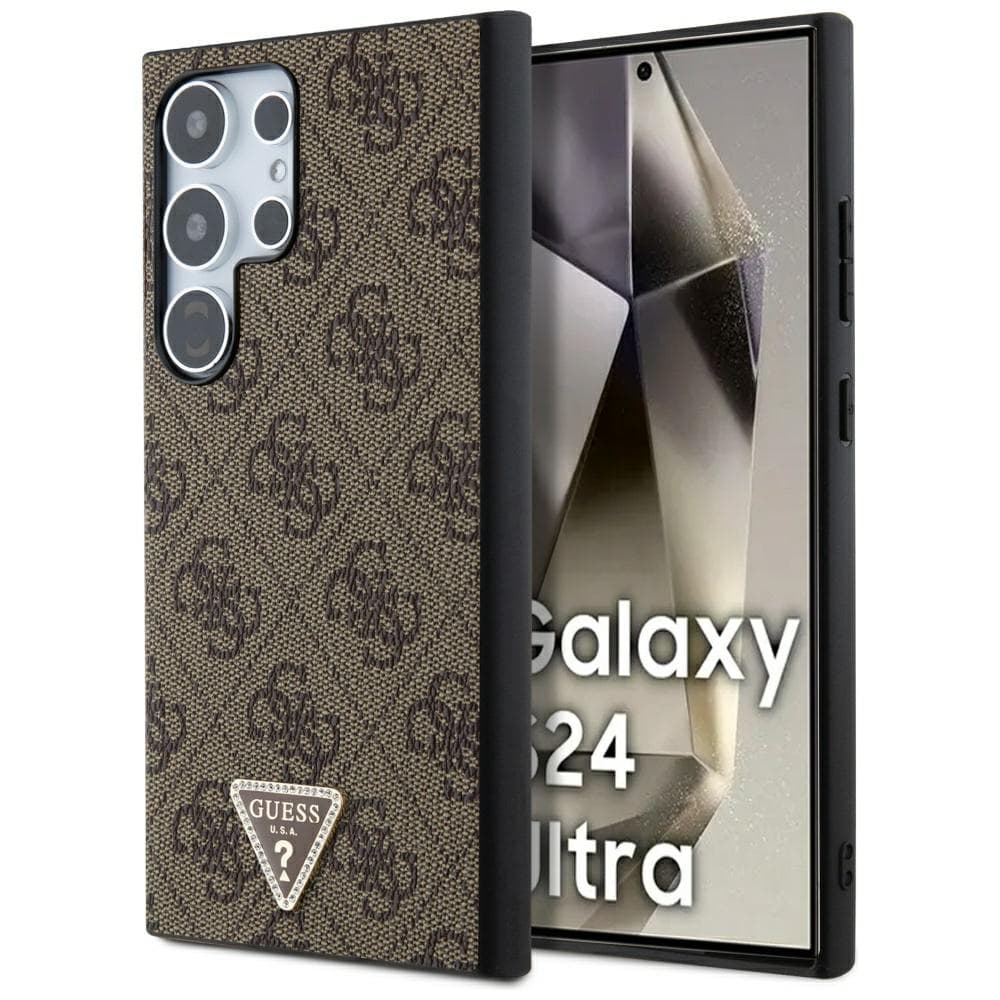 Ovitek Guess Grip Stand 4G Triangle Strass za Samsung Galaxy S24 Ultra - rjav