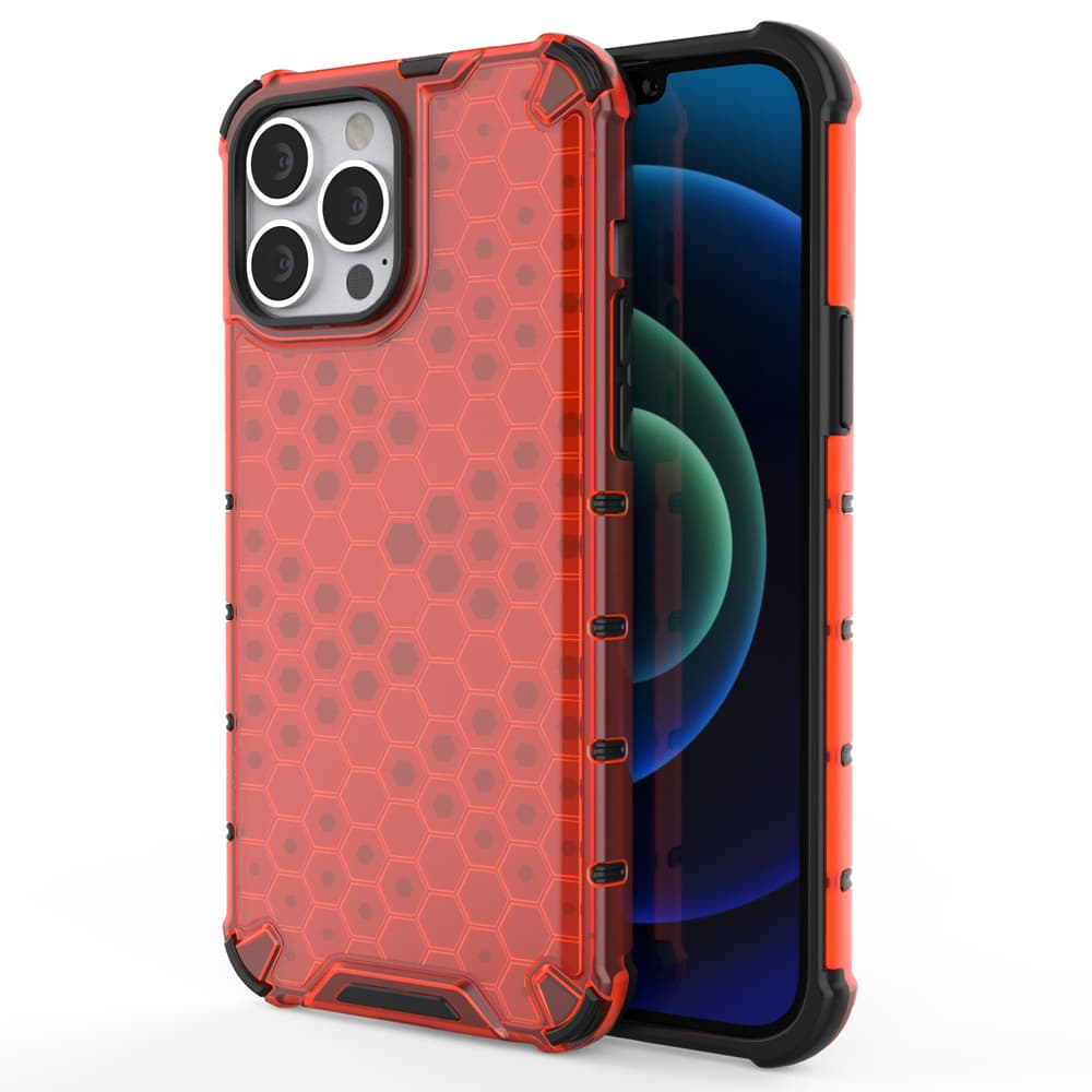 Honeycomb ovitek z TPU odbijačem za iPhone 13 Pro Max - rdeč