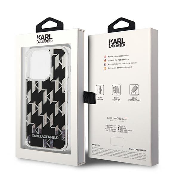 Karl Lagerfeld ovitek za iPhone 14 Pro Liquid Glitter Monogram, črn 8