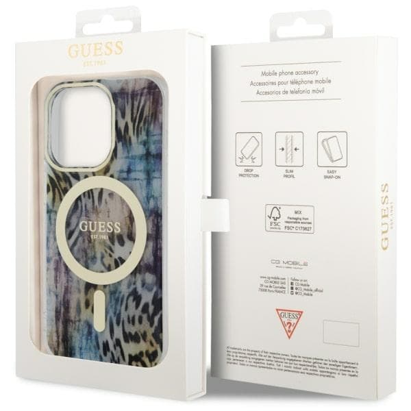 Guess ovitek za iPhone 14 Pro 6.1" modr Leopard MagSafe 8