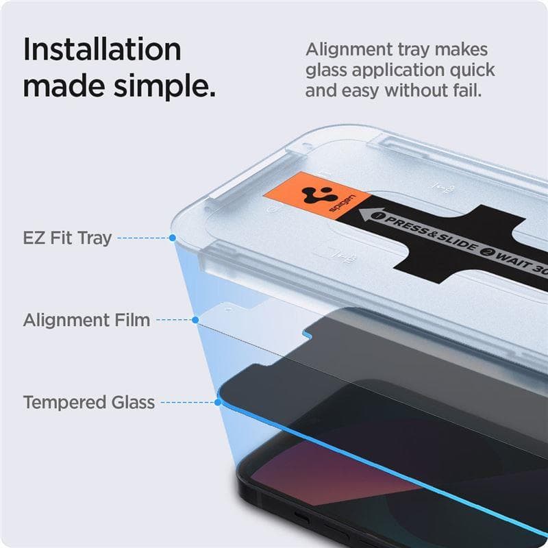 Spigen Glas.tR EZ Fit kaljeno steklo s funkcijo privatnosti za iPhone 13 / 13 Pro / 14 / 16e / 17e - 2 kosa 8
