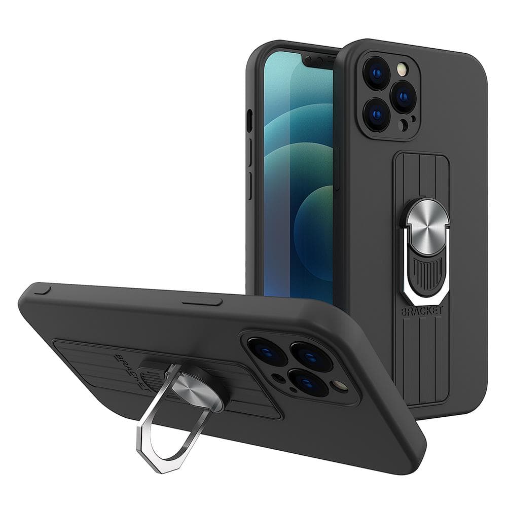 Hurtel Ring Case silikonska ovitek z oprijemom in stojalom za Samsung Galaxy S21+ 5G, črna