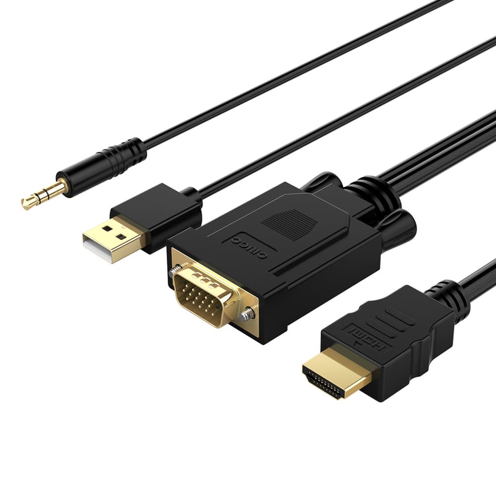 Orico XD-VATH kabel VGA + 3.5mm audio na HDMI Full HD 60Hz z USB napajanjem, 5m - črna