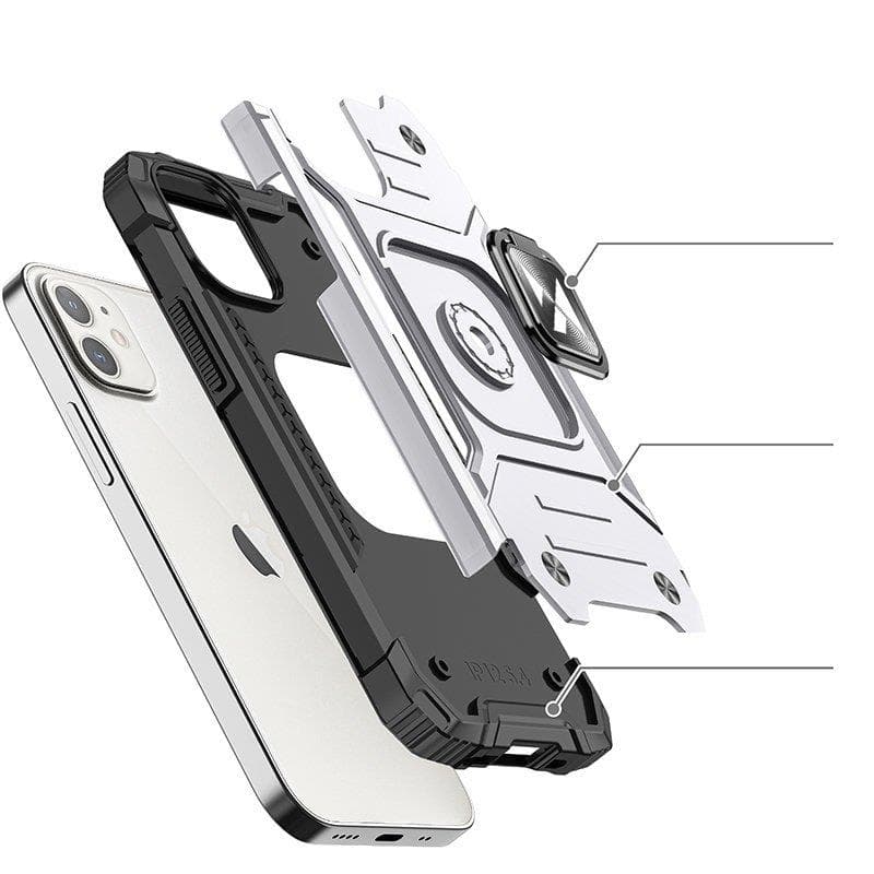 Wozinsky Ring Armor ovitek za iPhone 14, srebrn, s stojalom in obročem 4