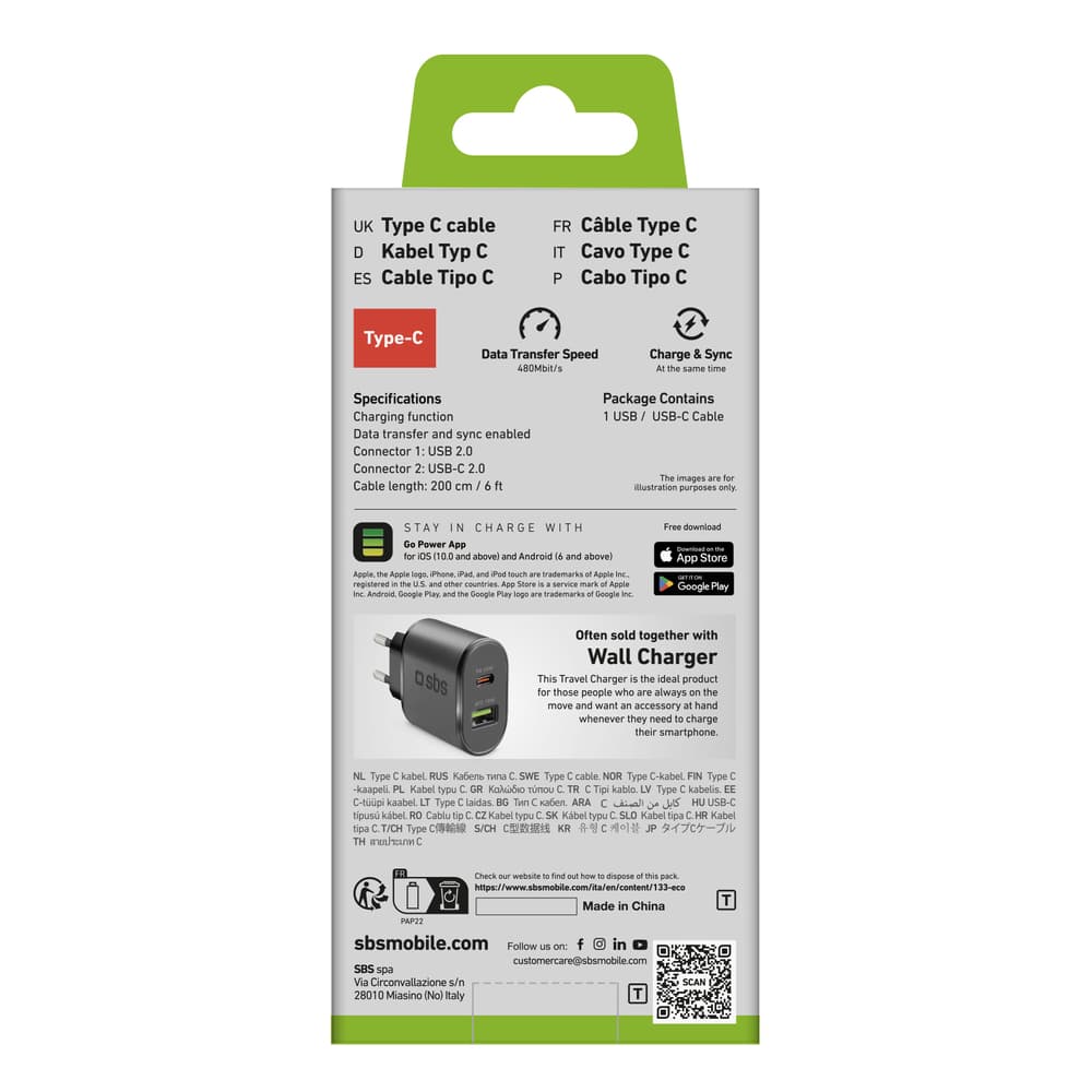 SBS kabel USB-A - USB-C 2m - črn 2
