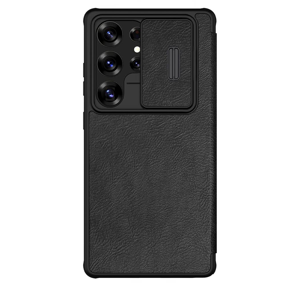 Ovitek Nillkin Qin Pro za Samsung Galaxy S25 Ultra s preklopom in pokrovom kamere - črn