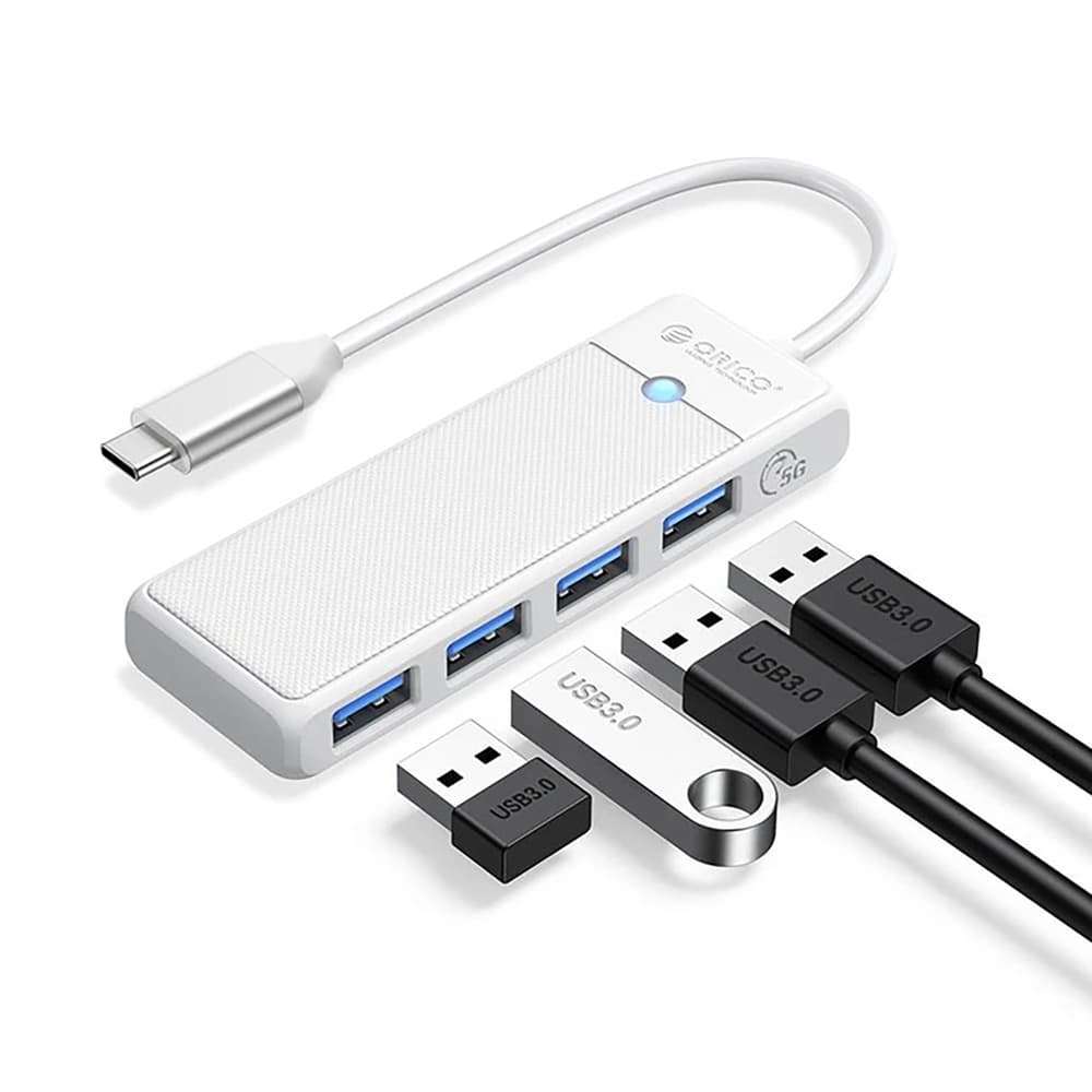 Orico PAPW4A-C3 USB Hub, 4-port, 4x USB-A 3.0, 0,5 m, bela