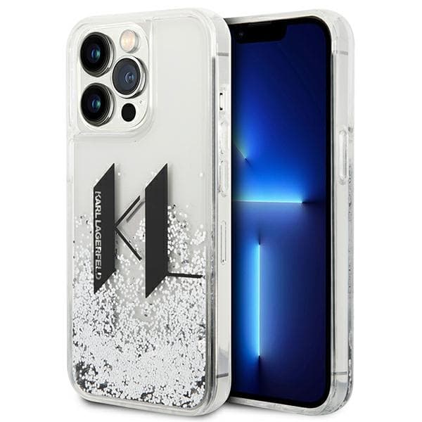 Karl Lagerfeld Liquid Glitter Big KL etui za iPhone 14 Pro - srebrn