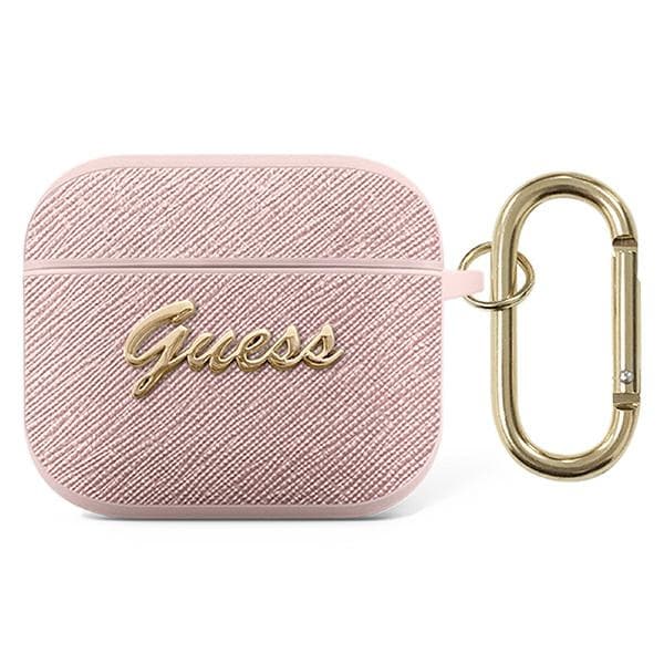 Ovitek za AirPods 3 Guess Saffiano Script Metal - roza
