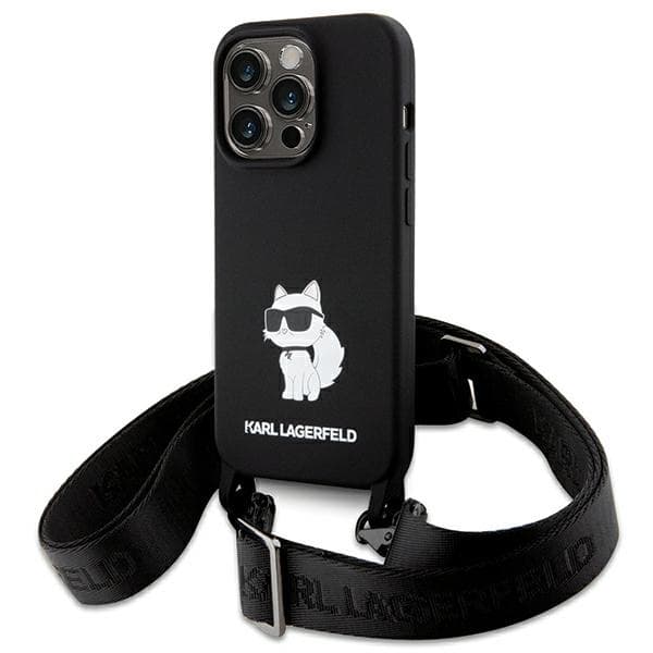 Karl Lagerfeld ovitek za iPhone 15 Pro Max 6.7" Crossbody Silicone Choupette, črn/črn