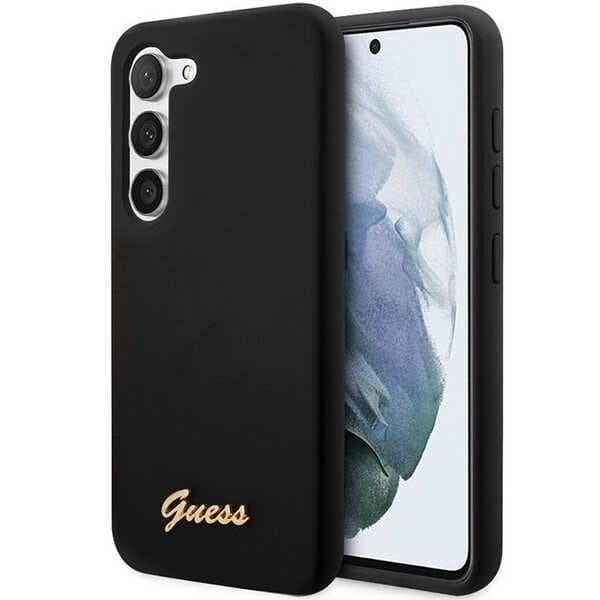 Guess ovitek za Samsung S23+ Silicone Vintage Gold Logo, črn