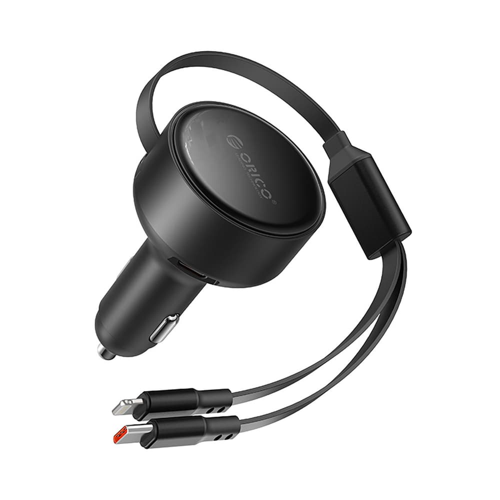 Orico Dual Stretch 60W avtomobilski polnilnik, 2x USB-C + Lightning kabla - črn