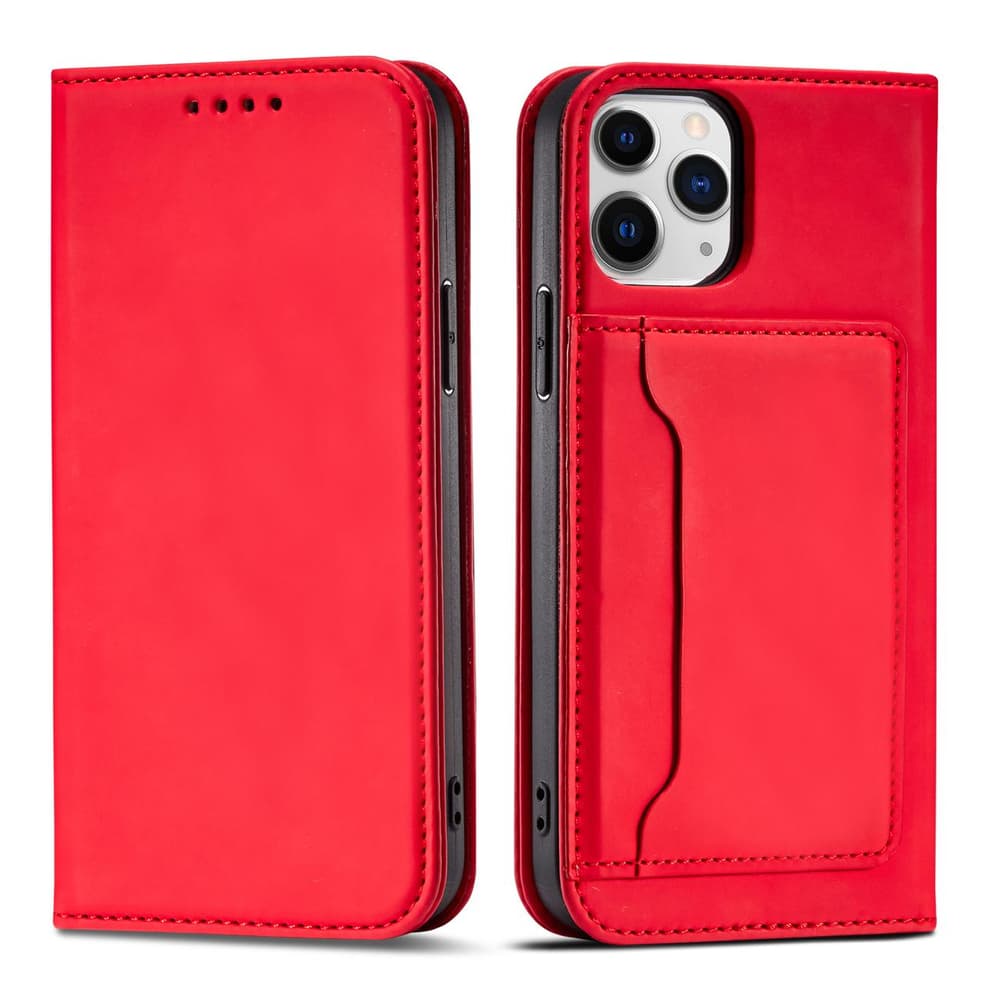 Hurtel Magnet Card ovitek za iPhone 12 Pro Max, etui, denarnica in stojalo, rdeč