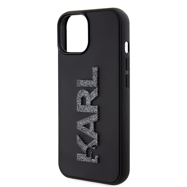 Ovitek Karl Lagerfeld 3D Rubber Glitter Logo za iPhone 15 - črna 6