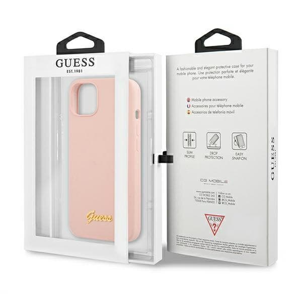 Ovitek Guess Silicone Script Gold Logo za iPhone 13 6.1" - svetlo roza 7
