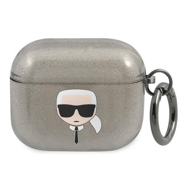 Ovitek Karl Lagerfeld Glitter Karl's Head za AirPods 3 - črn