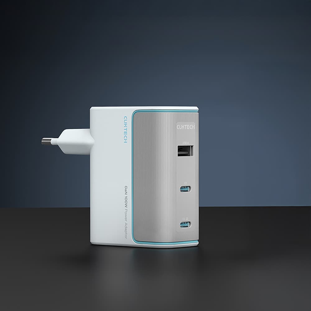 Cuktech AD1003EU 100W GaN zidni polnilnik, 2xUSB-C + USB-A s kablom, bel 4