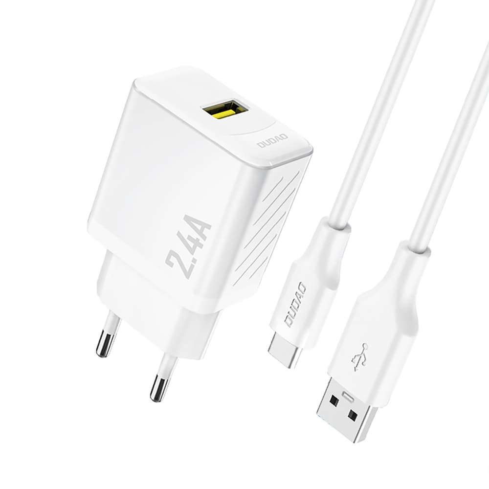 Dudao A23TEU 2.4A GaN EU polnilnik USB-A v USB-C kabel - bela