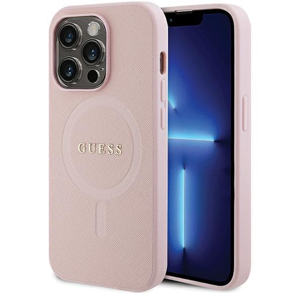 Guess Saffiano MagSafe ovitek za iPhone 14 Pro - roza