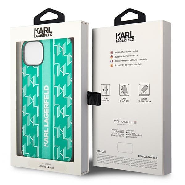 Karl Lagerfeld ovitek za iPhone 14 Plus (6,7") Monogram Stripe, zelen 8