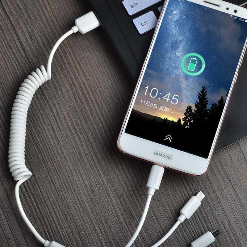 Dudao R7 avto polnilec 2x USB 2.4A + 3v1 kabel USB (Lightning/Type-C/Micro USB), bel 6