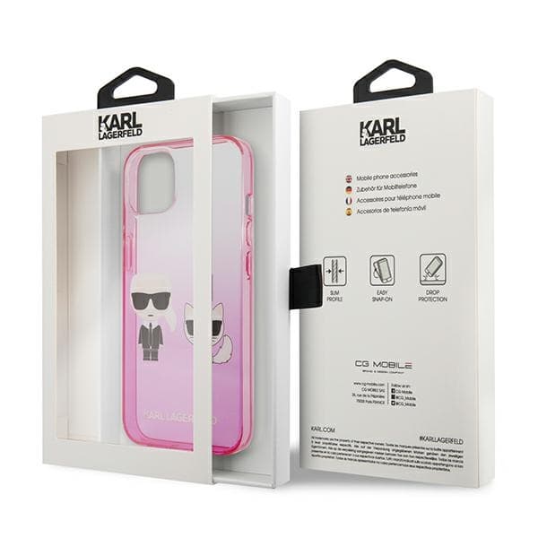 Ovitek Karl Lagerfeld Gradient Ikonik Karl&Choupette za iPhone 13 mini, roza 8