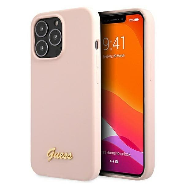 Ovitek Guess Silicone Script Gold Logo za iPhone 13 Pro Max 6.7" - svetlo roza 2