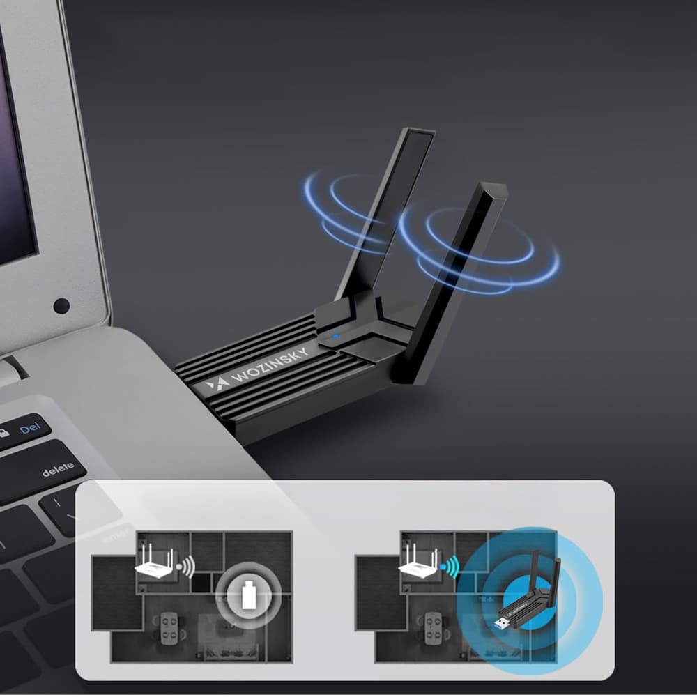 Wozinsky WAX-1800 WiFi 6 USB 3.0 adapter, 1800 Mbps, črn 6