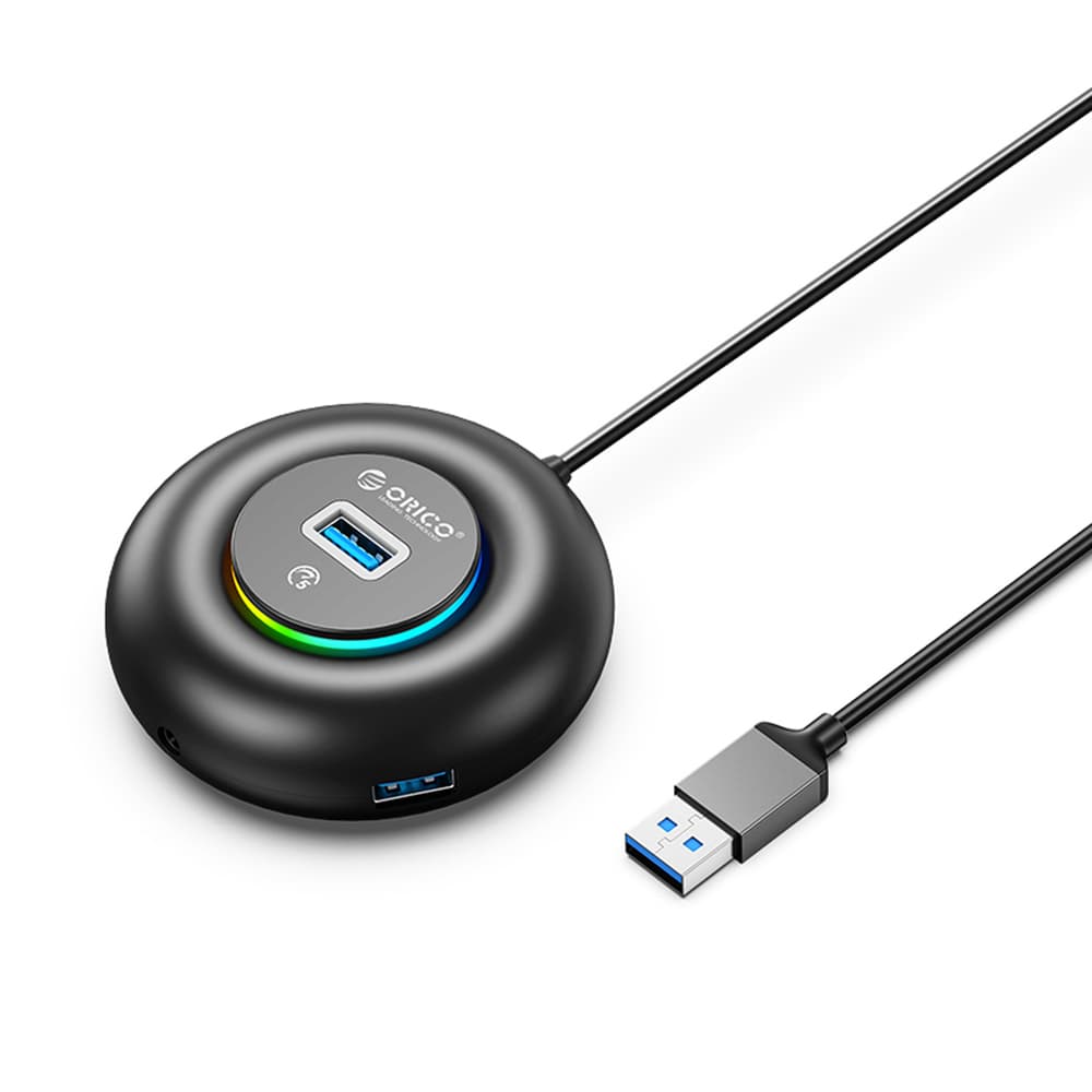 Orico YXR4-U3 RGB USB hub s 4 vrati (3x USB-A 3.0 + avdio/mikrofon), 1.8m, črn