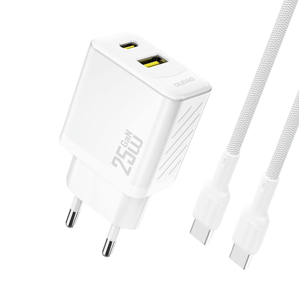 Dudao A26TCEU PD QC 25W GaN USB-A/USB-C polnilnik v USB-C kabel - bela