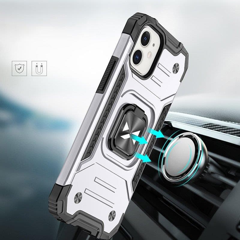Wozinsky Ring Armor ovitek za iPhone 14, srebrn, s stojalom in obročem 6